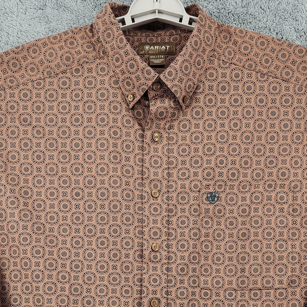 Ariat Shirt Mens XXL Brown Navy Paisley Omega Embroidered Logo Pocket Big & Tall